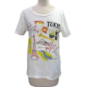 J Crew Collector Tees Size M T-Shirt Tokyo Japan Travel Fuji Sushi Rhinestone